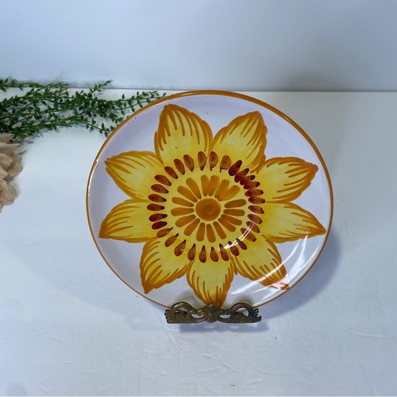 Handmade Handpainted Made in Italy Sunflower Plate Yellow & White A10/V118 - Picture 2 of 6
